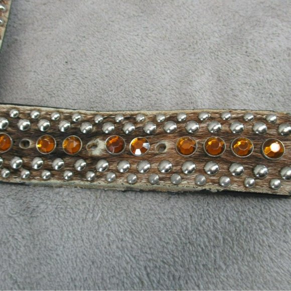 Belt Womens 28 Brown Genuine Leather Rhinestone Studded main image 7